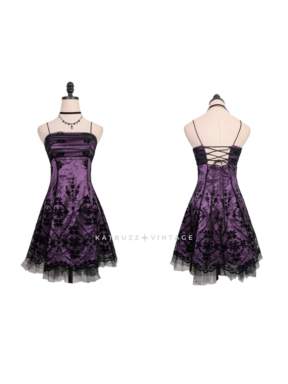 Vintage Nites Prom Dress Mini Hoco Gown 6 Purple Black Fairy Goth Corset Floral